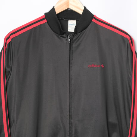 70-80s Vintage adidas Collarless Track Jacket Black × Red