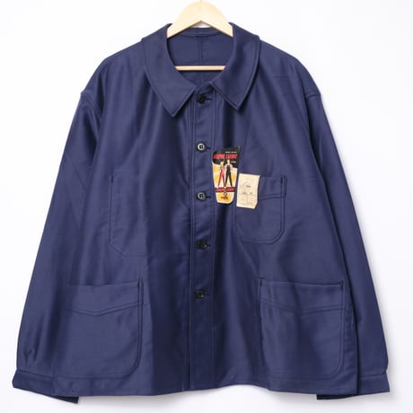 40s-50s France Vintage Adolphe Lafont  Blue Moleskin Jacket Dead Stock