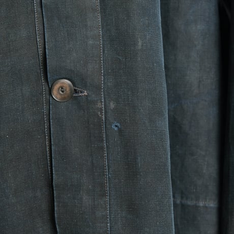 ~20s France Antique Indigo linen Biaude (Fullopen)