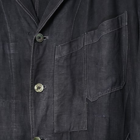 30-40s France Vintage SALACHE Black Linen  Maquignon Coat Size 60L
