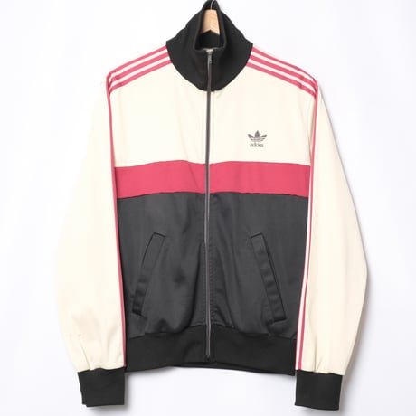 70-80s Vintage adidas Ventex Track Jacket Black × Ivory × Red (Made in France)