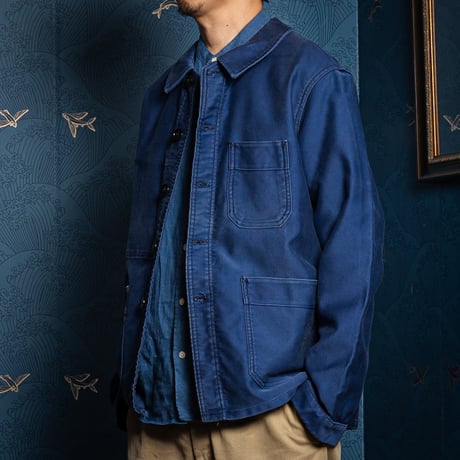 50s France Vintage Adolphe Lafont  Blue Moleskin Work Jacket