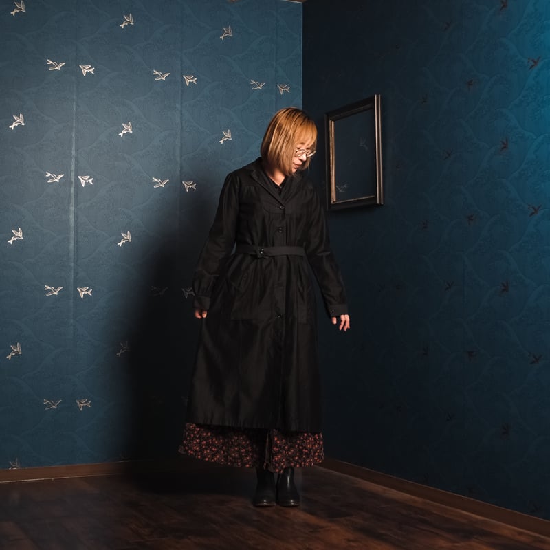 40-50s French Vintage Black Moleskin Work Dres