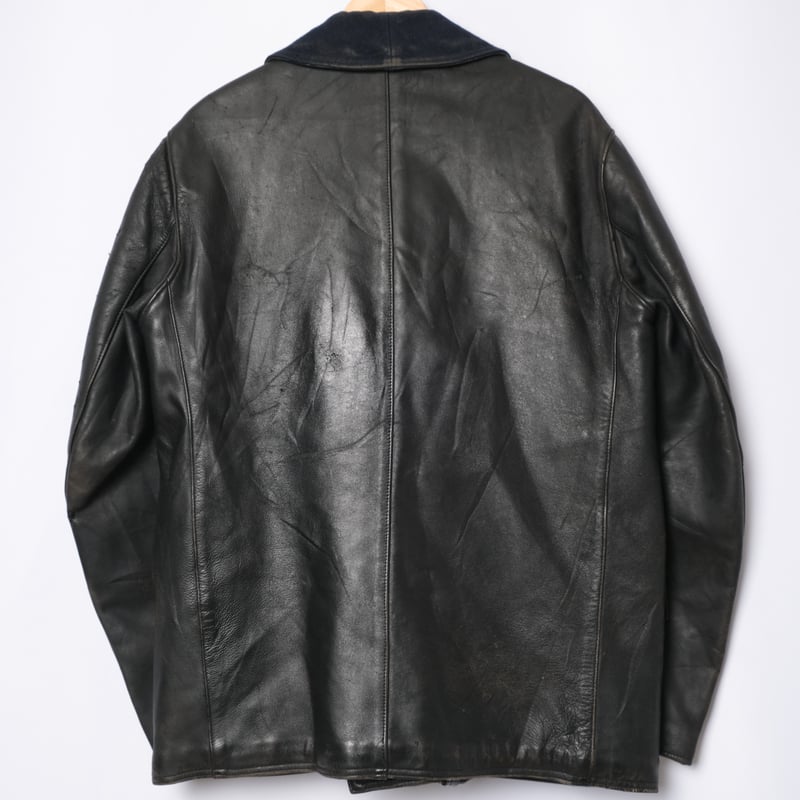 50s-60s France Vintage Leather Jacket Wool Coll