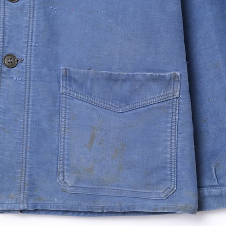 40s France Vintage Le Mont St Michel Blue Moleskin Work Jacket