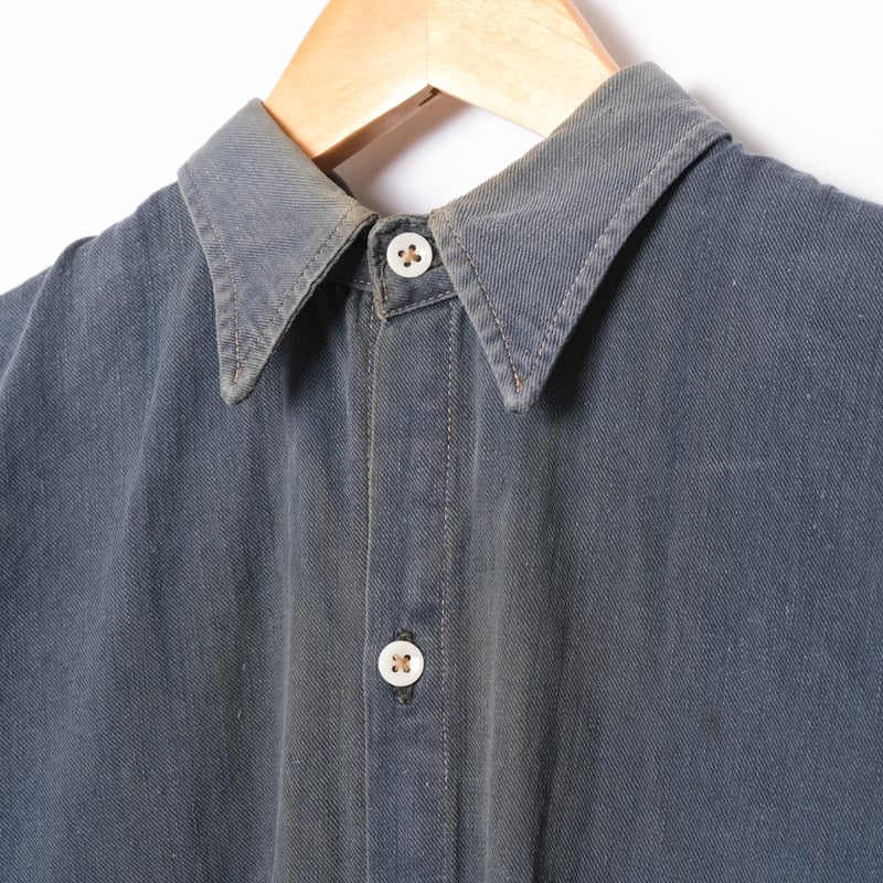 40-50s France Vintage Cotton Granpa Shirt Blue 40-50s France Vintage Cotton Granpa Shirt Blue