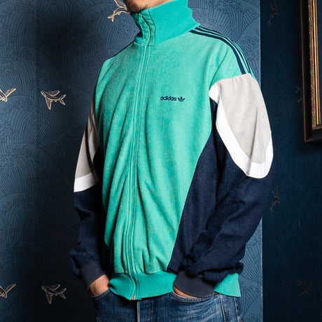 80s Vintage adidas Ventex Track Jacket Green × Navy × Light Gray (Made in France)