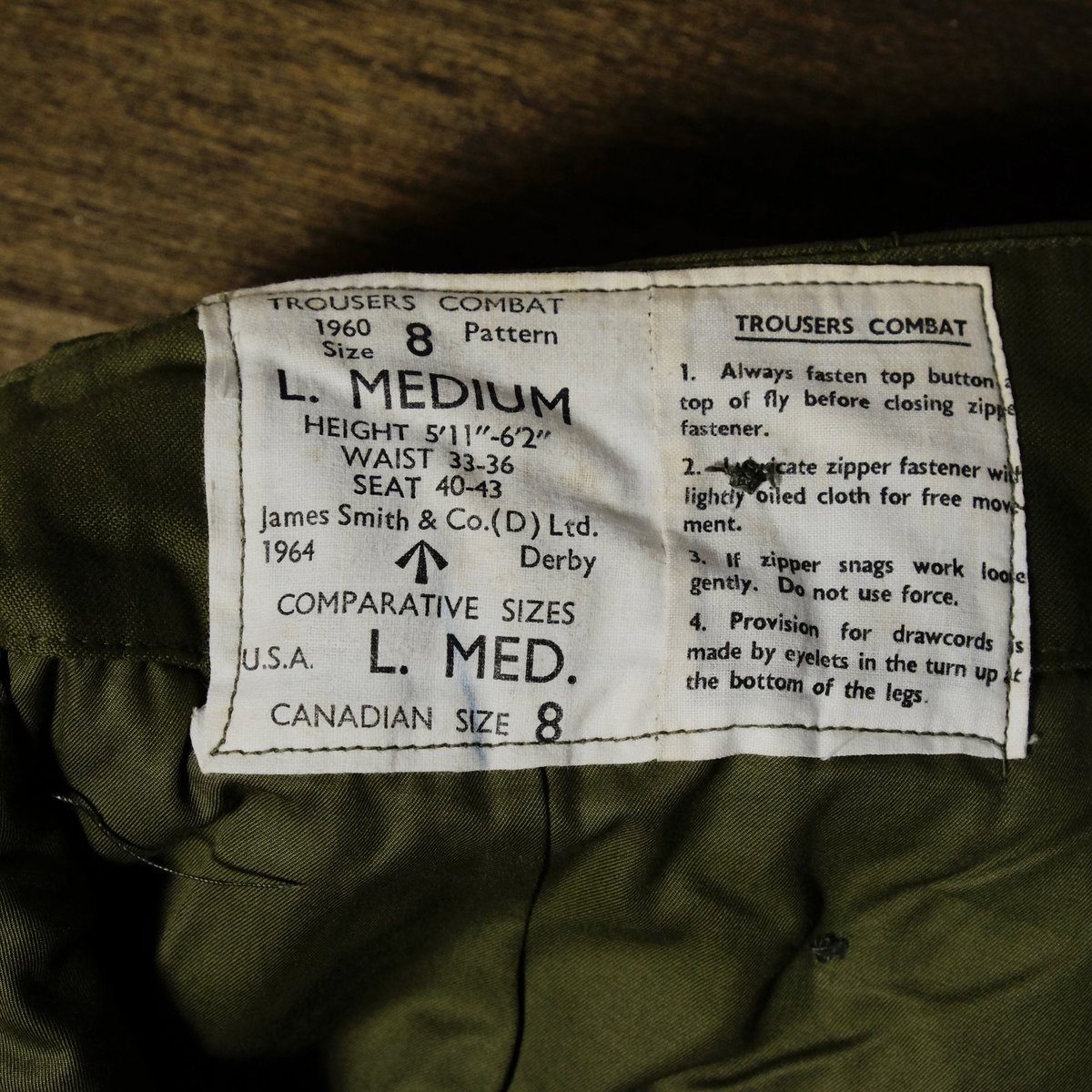 British Army 1960 Pattern Trousers Size No.8 De British Army 1960 Pattern Trousers Size No.8 De