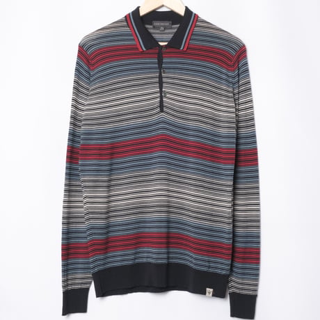 00s- JOHN SMEDLEY Merino Wool Knit Polo Shirt Navy（Made in England）