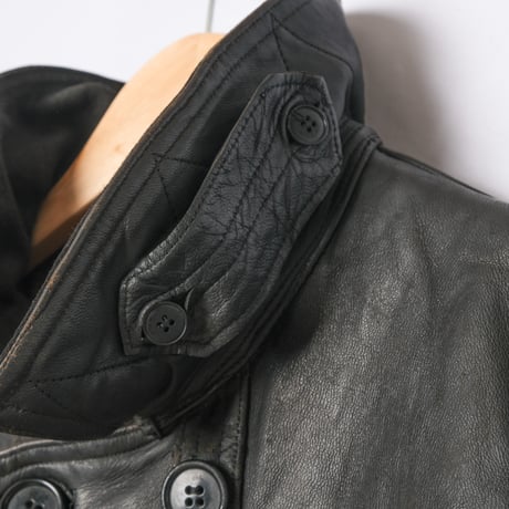 50s-60s France Vintage Leather Jacket Wool Collar (Corbusier Jacket)