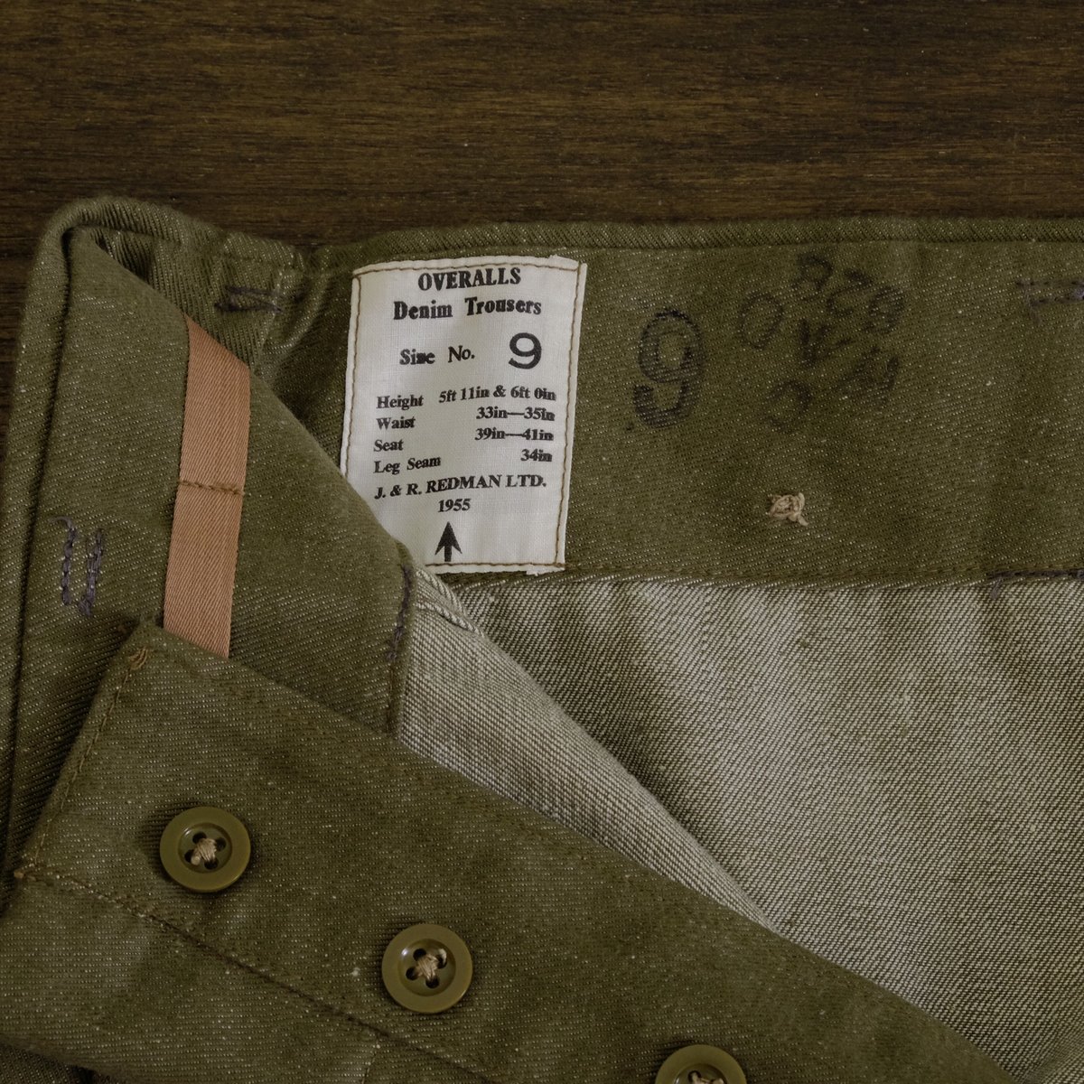 50s ヴィンテージ イギリス軍 グリーンデニムスーツ ユーロ 古着 UK 50s British Army Green Denim Trousers Dead Stoc