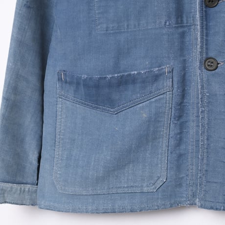 40s France Vintage Le Mont Saint Michel Blue Moleskin Work Jacket