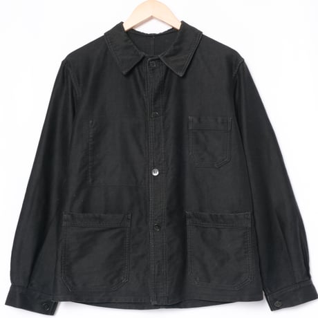 40-50s  France Vintage Le Mont St Vincent Black Moleskin Jacket 4 Buttons