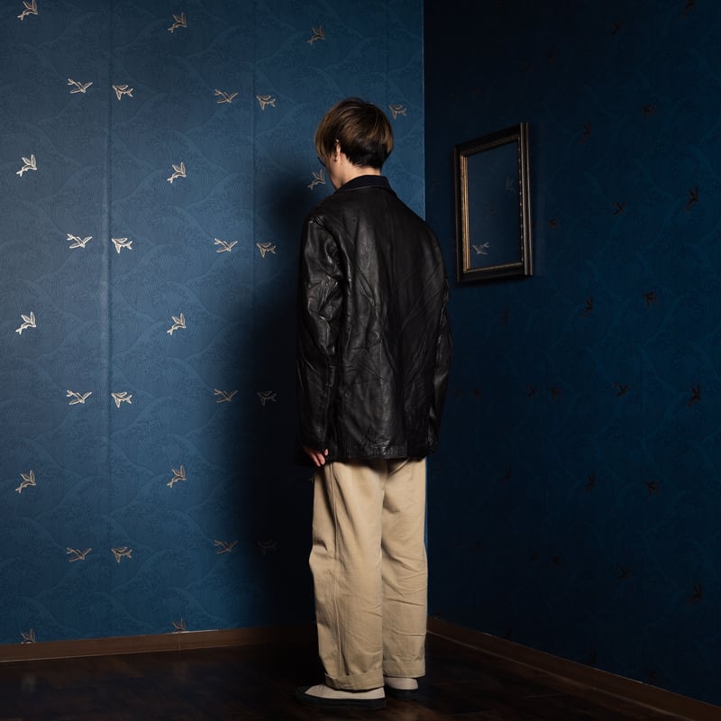 40s-50s France Vintage MTVC Leather Jacket Wool