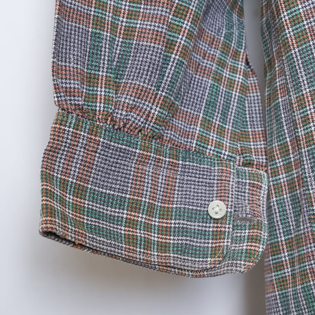 40-50s French Vintage Cotton  Granpa Check Shirts Green×Orange 2