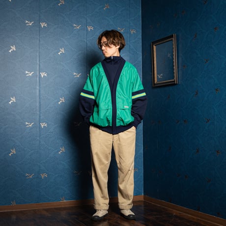 80s Vintage adidas Ventex Green × Navy Blouson (Made in France)Dead Stock