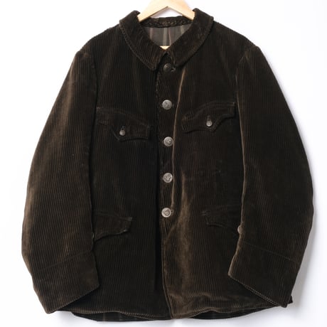 30-40s France Vintage Adolphe Lafont Dark Brown Corduroy Hunting Jacket