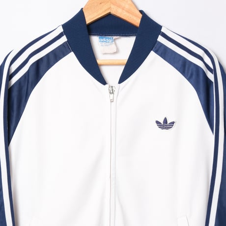 70s Vintage adidas Collarless Track Jacket White × Navy