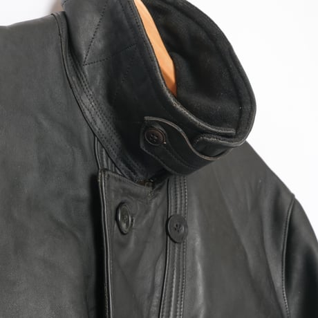 50s France Vintage L'IDEAL Leather Jacket Herringbone Wool Collar (Corbusier Jacket)