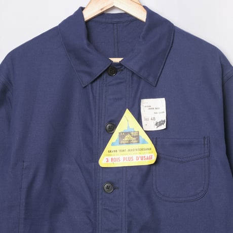40s France Vintage Le Mont Sant Michel Blue Cotton Twill Work Jacket Dead Stock