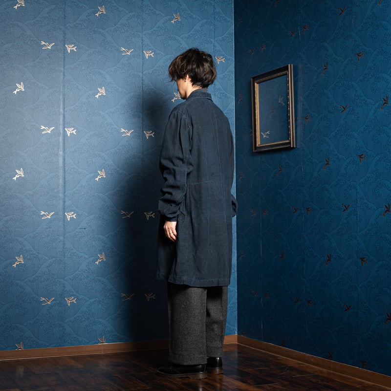 30s France Vintage Indigo Linen Maquignon Coat