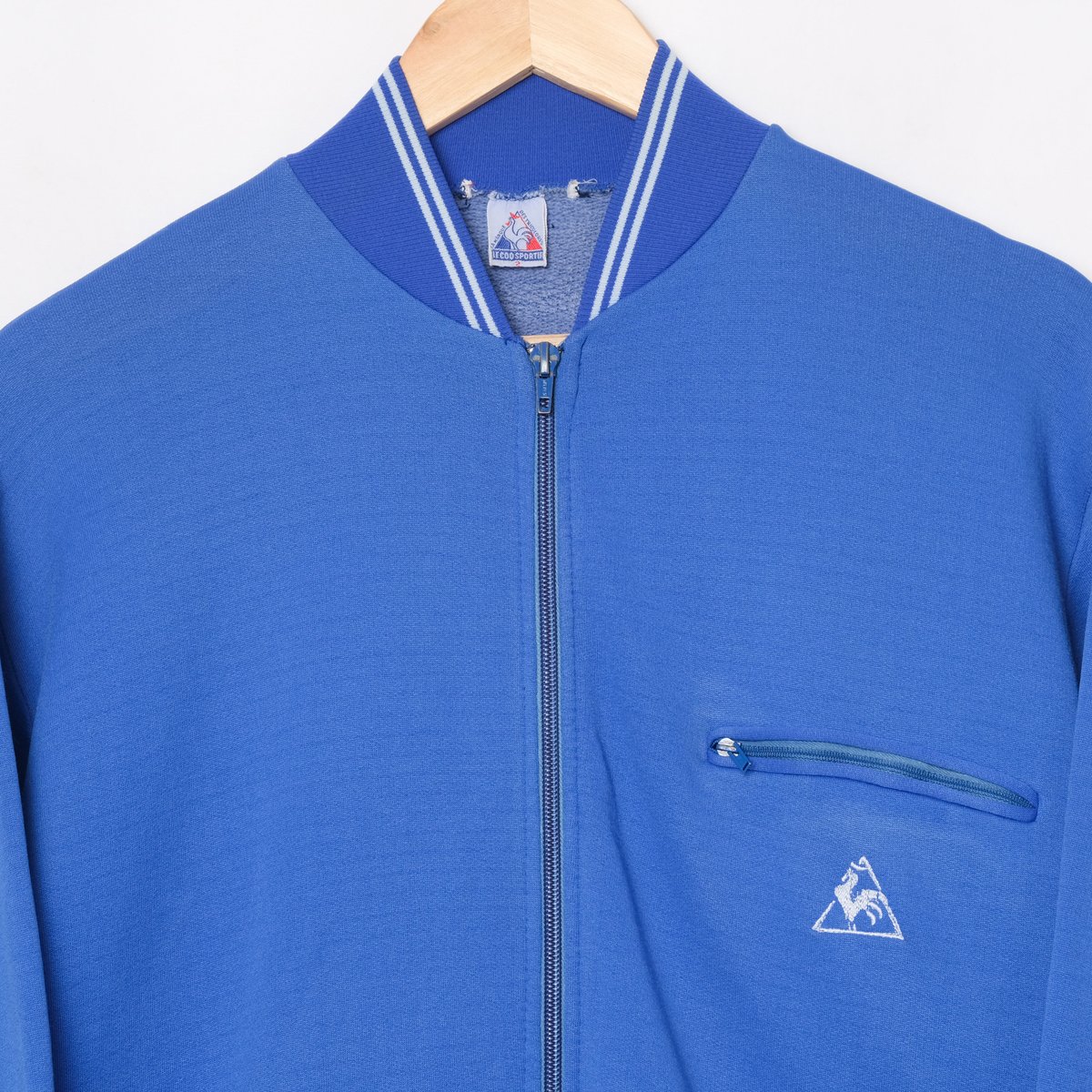 60s Vintage Le Coq Sportif Collarless Track Jacket Blue (Made in France)