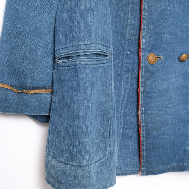 1900s France Antique HBT Indigo Linen Fireman D