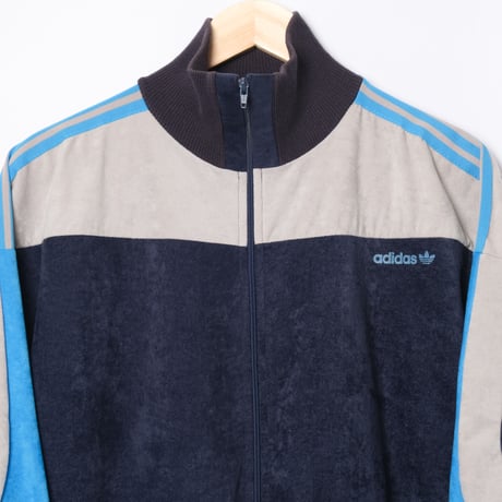80s Vintage adidas Ventex Velours Track Jacket Navy × Gray × Light Blue (Made in France)