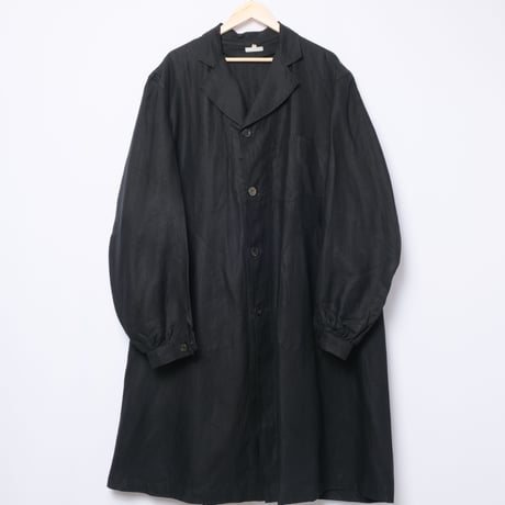 30-40s France Vintage Linbleuvil Black Linen  Maquignon Coat Dead Stock