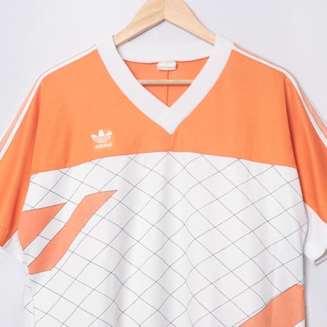 80s Vintage adidas Ventex Half Sleeve Game Shirt White × Orange