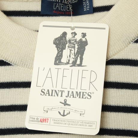 SAINT JAMES Border Knit（Ivory×Navy）Size XL
