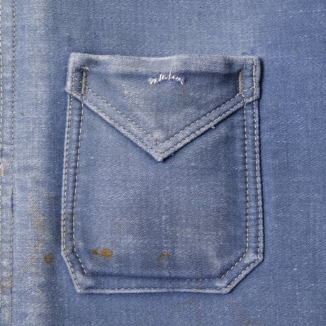 30-40s France Vintage Paul Passant Blue Moleskin Work Jacket