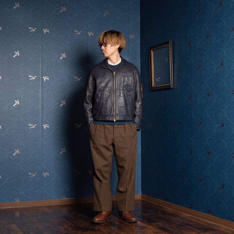 French Army Pilot Leather Jacket (Navy) Size96M