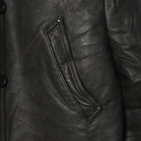50s-60s France Vintage Leather Jacket Wool Collar (Corbusier Jacket)