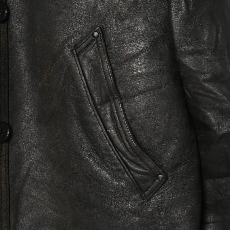 50s-60s France Vintage Leather Jacket Wool Coll