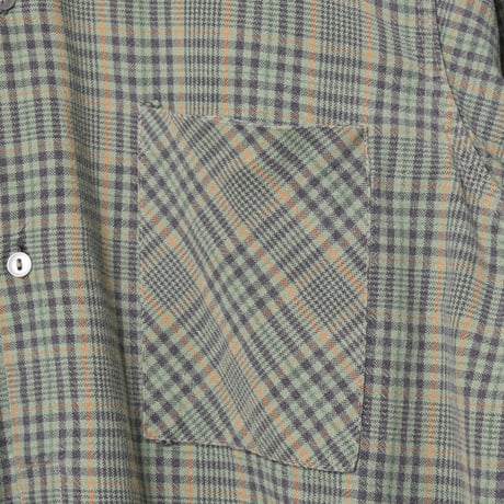 40-50s France Vintage Checked Granpa Shirt Green × Navy