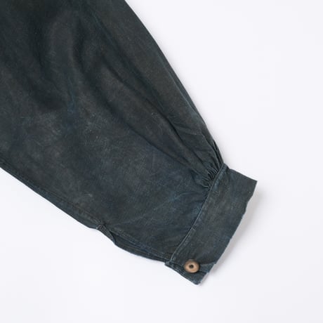 ~20s France Antique Indigo linen Biaude (Fullopen)