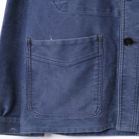 40s-50s France Vintage Adolphe Lafont Blue Moleskin Work Jacket