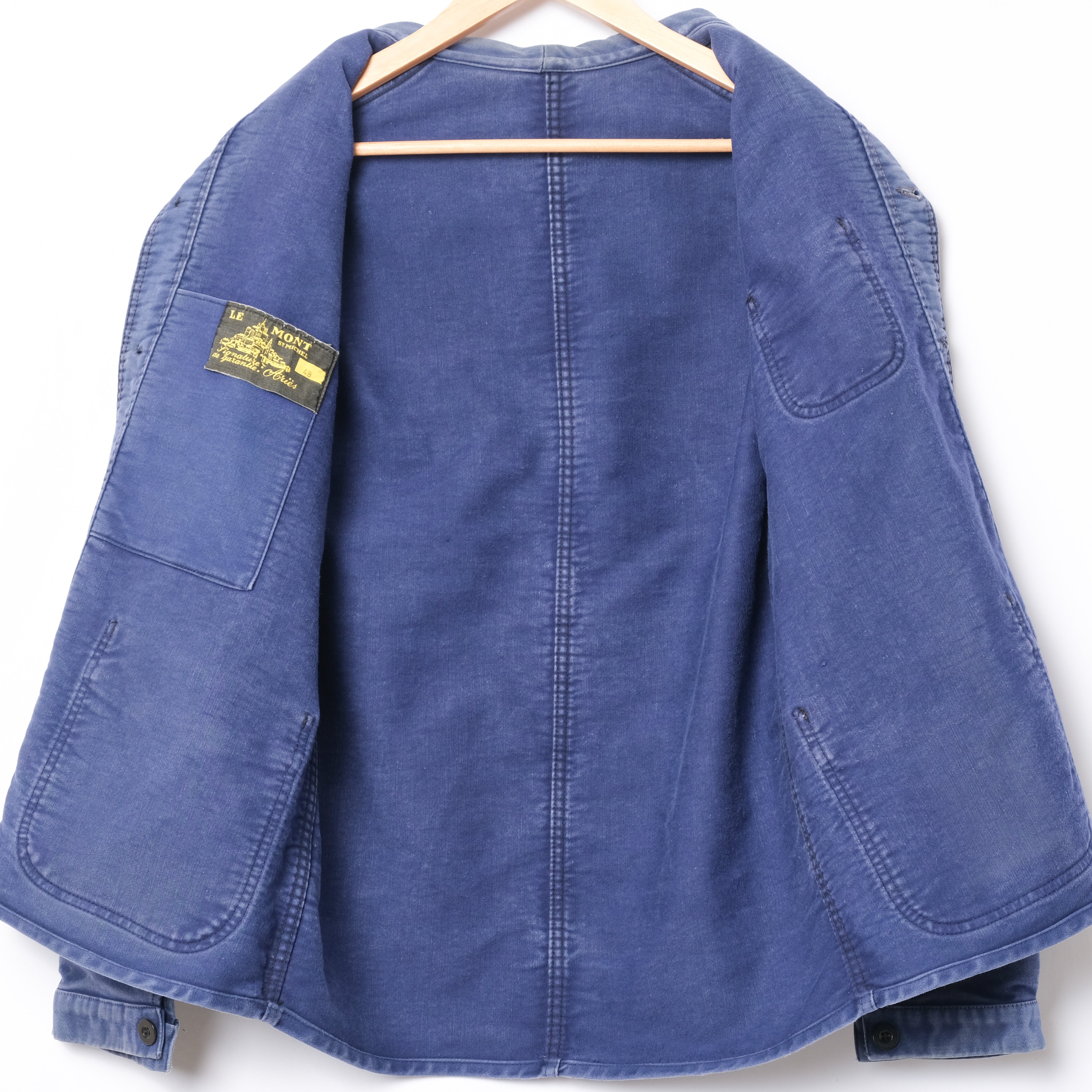 saint-es ブルーモールスキンジャケット 30s クルピエ 40-50s France Vintage Le Mont St Michel Blue Mo