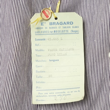 50s-60s  French Striped Butcher (Cook) Jacket  Dead Stock