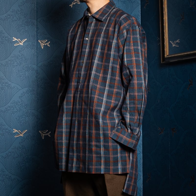 50-60s France Vintage L'HERMINE Check Granpa Sh