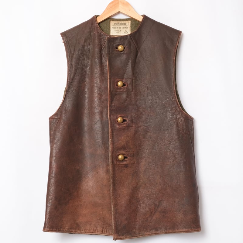 vintage 50's unknown leather vest サイズ44 50s Dutch Army Leather Vest Size 1 | Ugla パンと古着と本