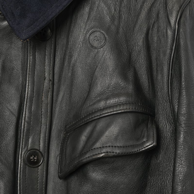40s-50s France Vintage MTVC Leather Jacket Wool
