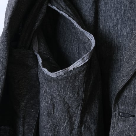 40-50s French Vintage  Black Chambray Atelier Coat  Cotton Linen Size 46 Dead Stock