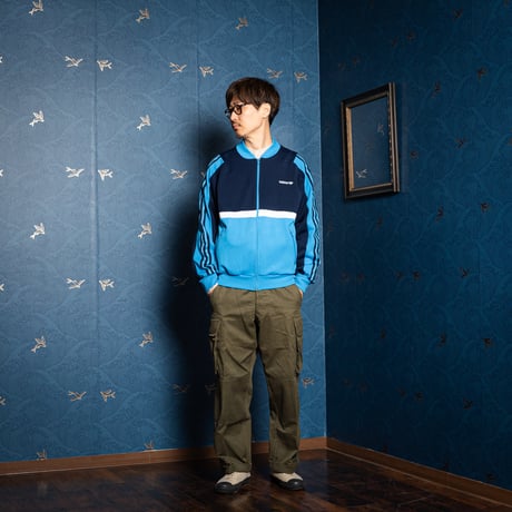 80s Vintage adidas Collarless Track Jacket Navy × Light Blue