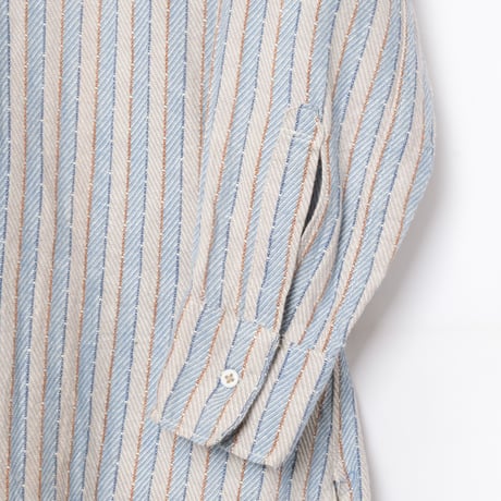 30-40s France Vintage Cotton Stripe Granpa Shirts Light Blue × White
