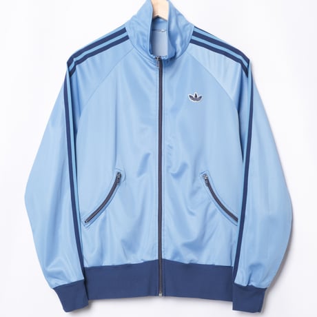 70-80s Vintage adidas Track Jacket Curve Pocket Light Blue × Navy