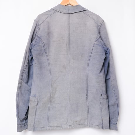-30s France Vintage  Indigo Linen Double Breasted Work Jacket