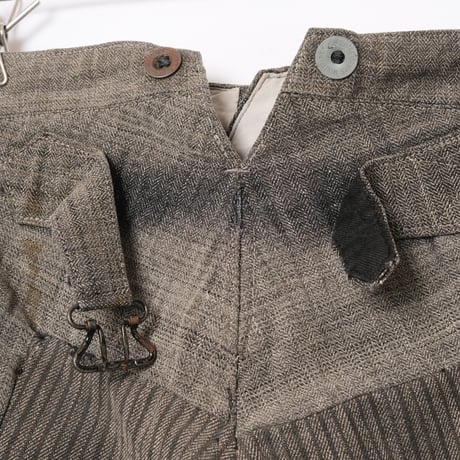30-40s French Vintage HBT Black Chambray Trousers Stripe Patch Work