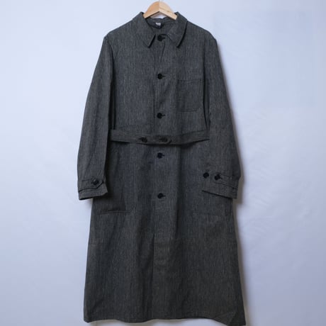 40-50s French Vintage  Black Chambray Atelier Coat  Size 50 Dead Stock